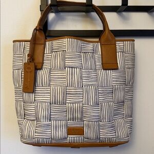 Fossil Navy and Cream Checkered/Woven  Tote Bag
